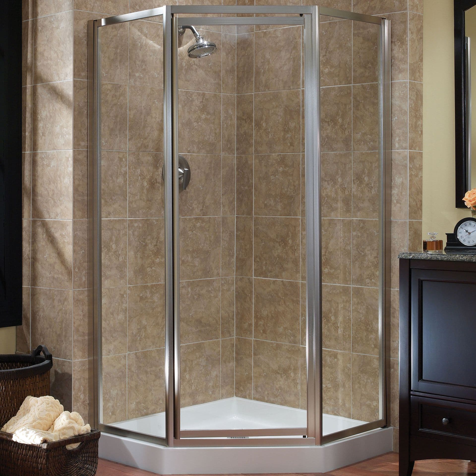 Neo-angle framed shower enclosure