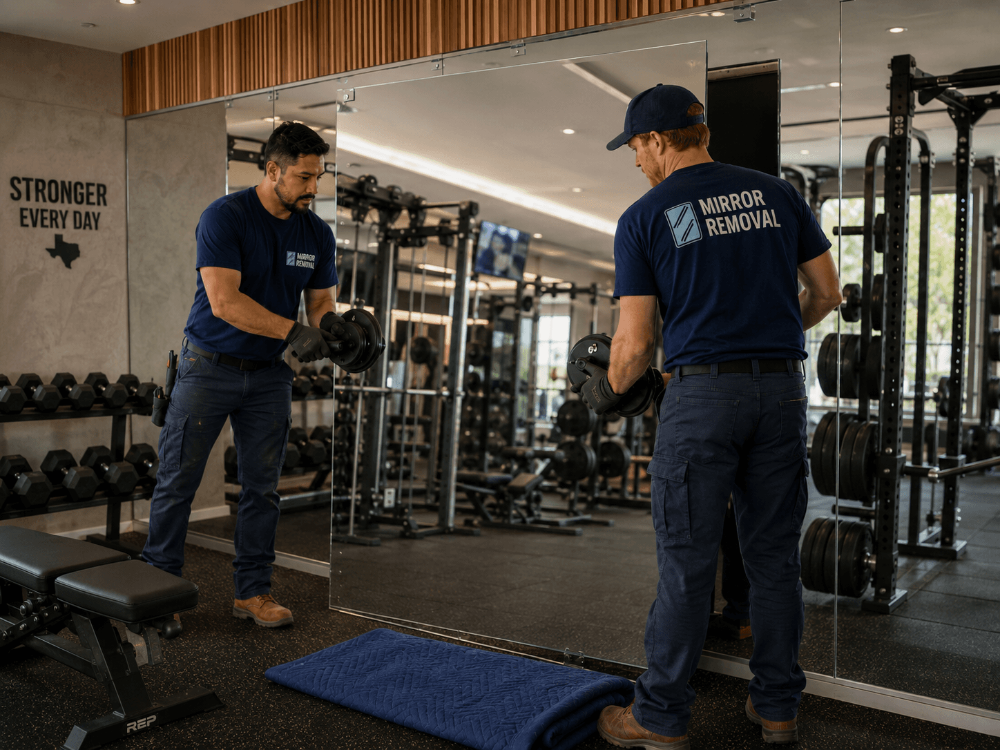 Commercial gym mirror removal service in San Antonio